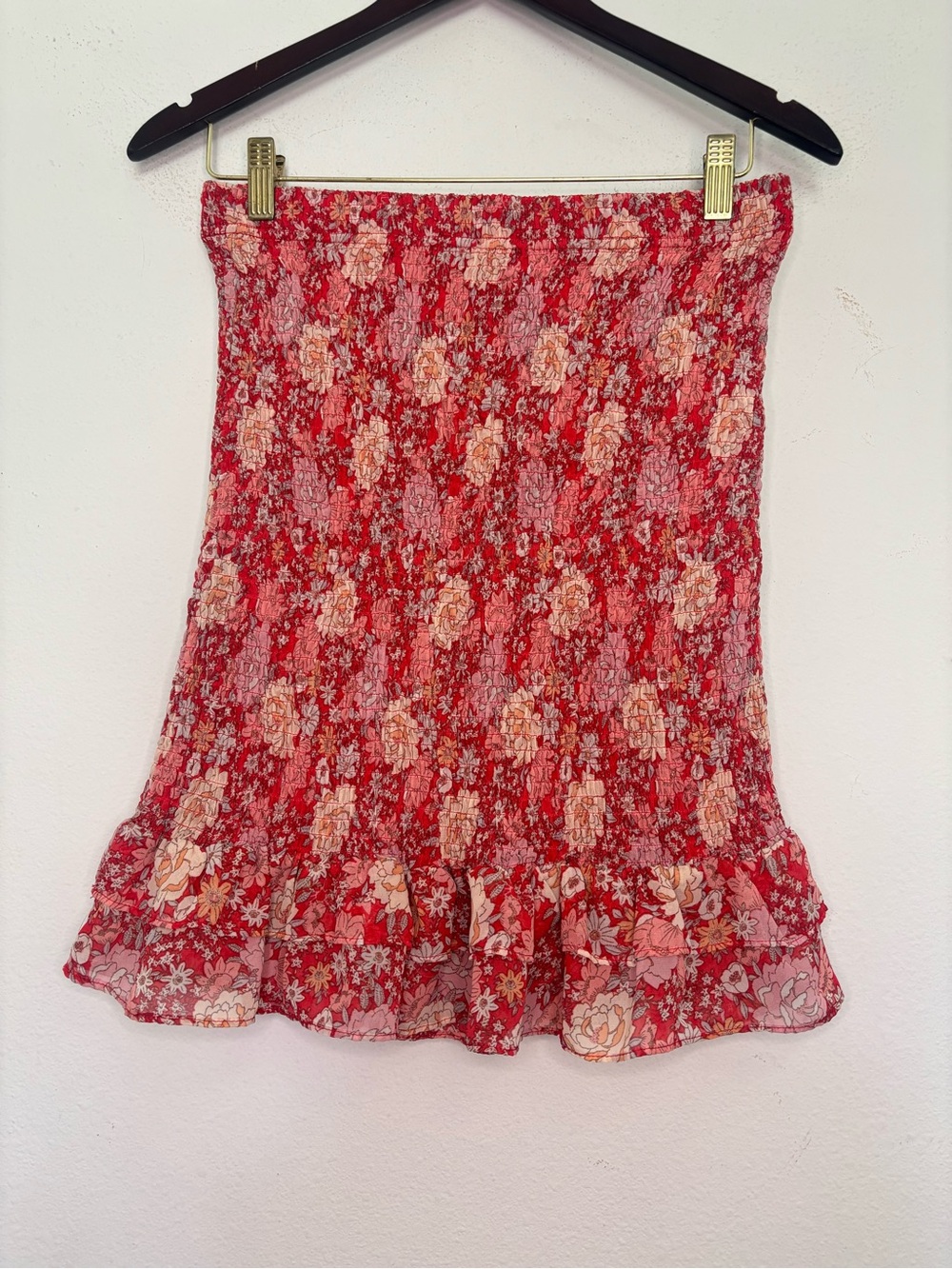HAUTE MONDE DITSY FLORAL SMOCKED PEPLUM MINI SKIRT SZ LARGE